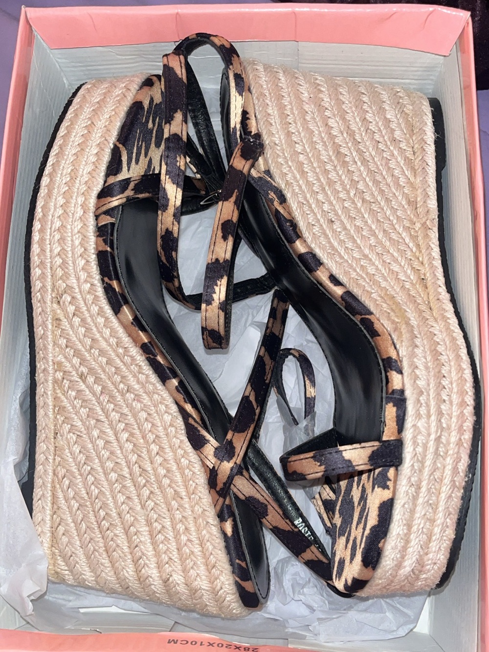 Fashion Nova Leopard Print Wedge Espadrille Sandals in Tan and Black